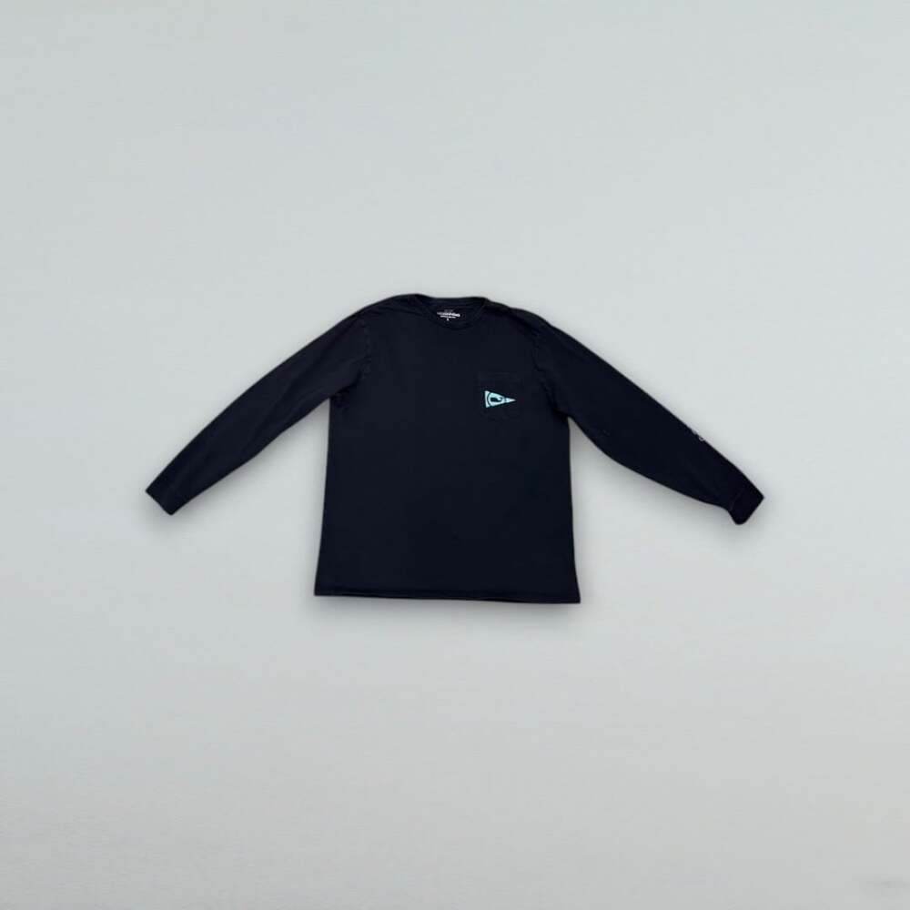Navy Blue Sailboat Graphic Long Sleeve Pocket T Shirt Men’s Large